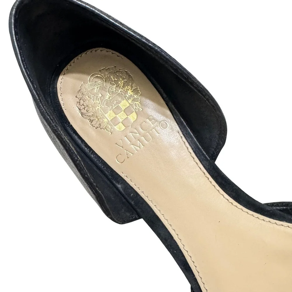 Vince Camuto Hope Pointed Toe‎ Flats Womens 8 Black Suede Leather Gold